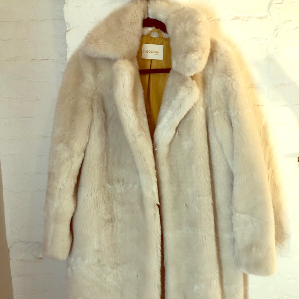 Calf length faux fur coat